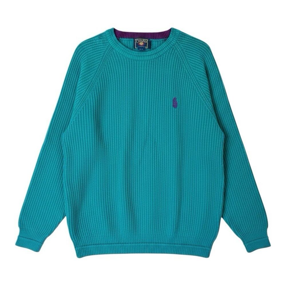 Vintage Chaps Ralph Lauren Men’s Rib-Knit Crewneck Pullover Sweater Teal XL 90s